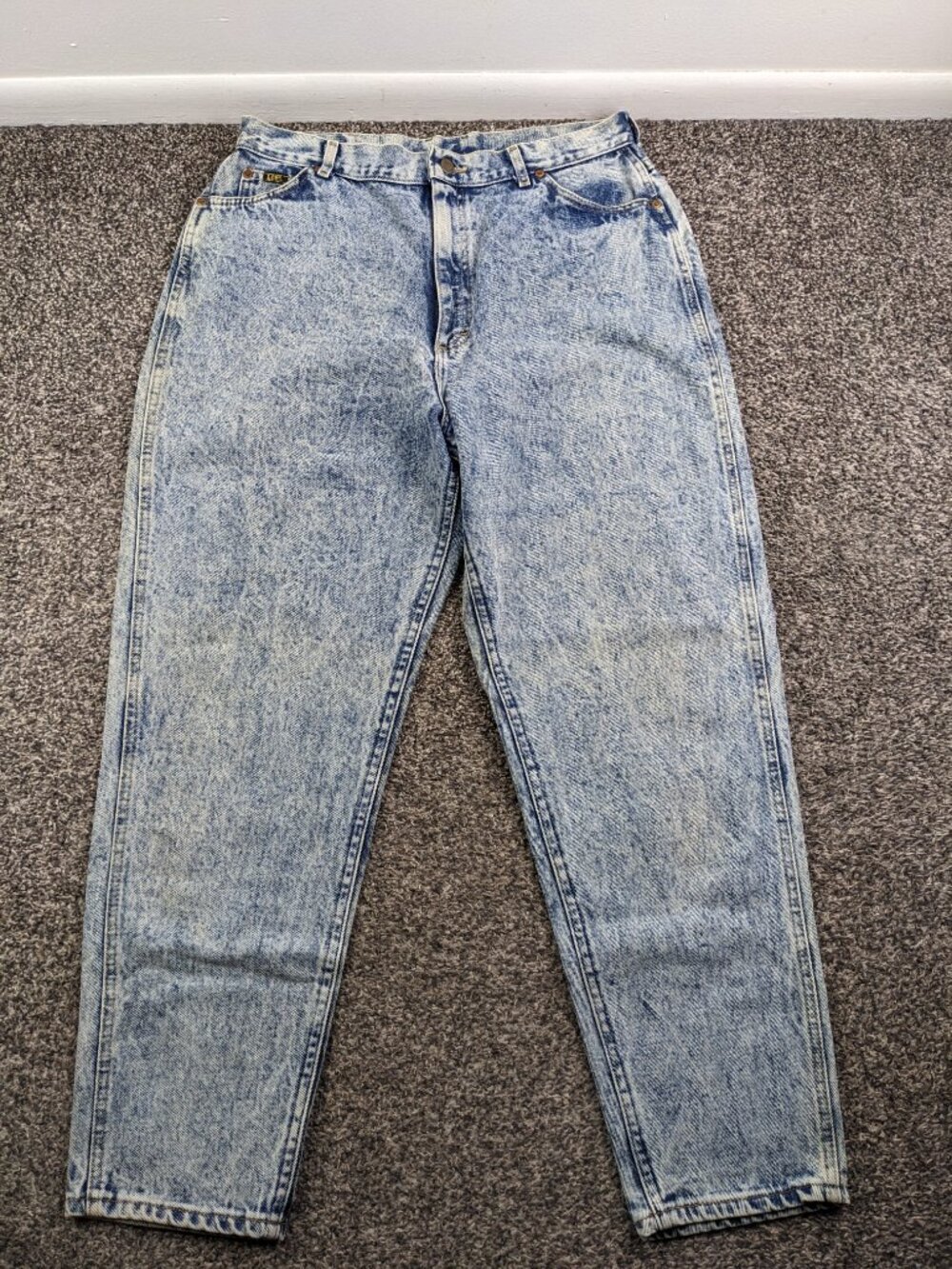 Vintage Lee Riders Jeans Acid Washed High Rise Tapered Leg Mom Sz 18 34x29 USA